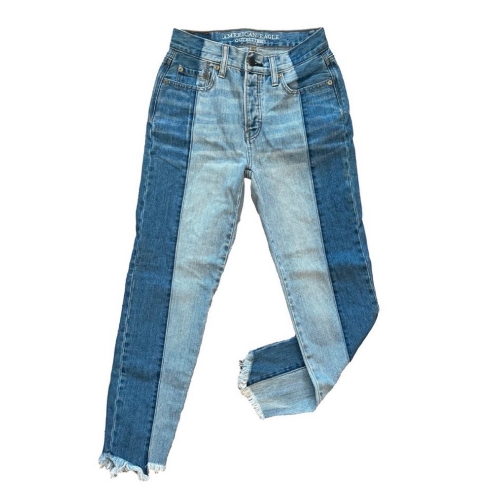 🔥👖 American Eagle Vintage Hi-Rise Two-Tone Skinny Jeans – Size 00